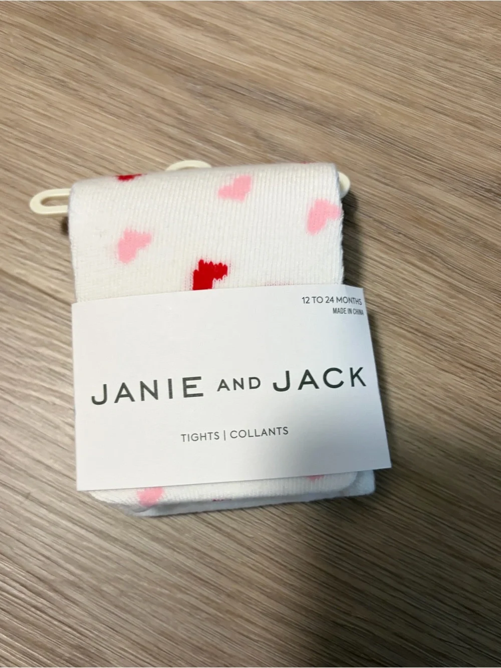 NWT ♥️Janie and Jack White Tights with Pink and Red Heart Pattern. 12-24 mo